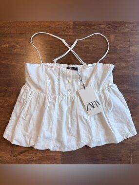 ZARA Women’s XS White Peplum Cami Top NWT Button Front Boho Cottagecore